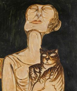 Giuseppe Migneco : La donna con il gatto  - Asta Arte moderna e contemporanea - Associazione Nazionale - Case d'Asta italiane