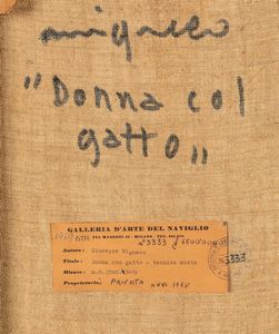 Giuseppe Migneco : La donna con il gatto  - Asta Arte moderna e contemporanea - Associazione Nazionale - Case d'Asta italiane