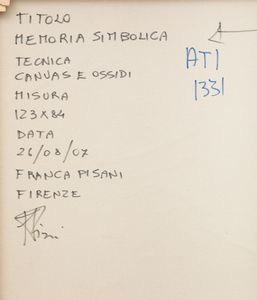 FRANCA PISANI : Memoria simbolica  - Asta Arte moderna e contemporanea - Associazione Nazionale - Case d'Asta italiane