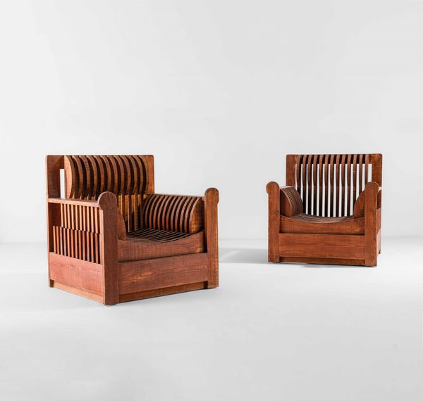 MARIO CEROLI : Coppia di poltrone mod. Acqua e Terra  - Asta Design 200 - Associazione Nazionale - Case d'Asta italiane