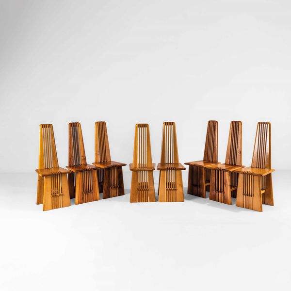 Giorgio Vignali e Renato Pederiva : Otto sedie mod. Pentagramma  - Asta Design 200 - Associazione Nazionale - Case d'Asta italiane