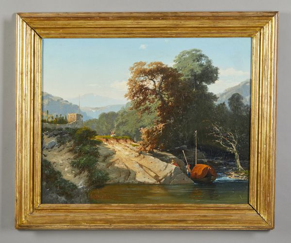 CALVI ERCOLE (1824 - 1900) : Paesaggio fluviale con personaggi  - Asta Asta 381 | ARTE ANTICA E DEL XIX SECOLO - Dipinti del XIX secolo  Online - Associazione Nazionale - Case d'Asta italiane