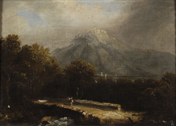 SIGNORINI TELEMACO (1835 - 1901) : Attribuito a. Paesaggio con personaggio  - Asta Asta 381 | ARTE ANTICA E DEL XIX SECOLO - Dipinti del XIX secolo  Online - Associazione Nazionale - Case d'Asta italiane