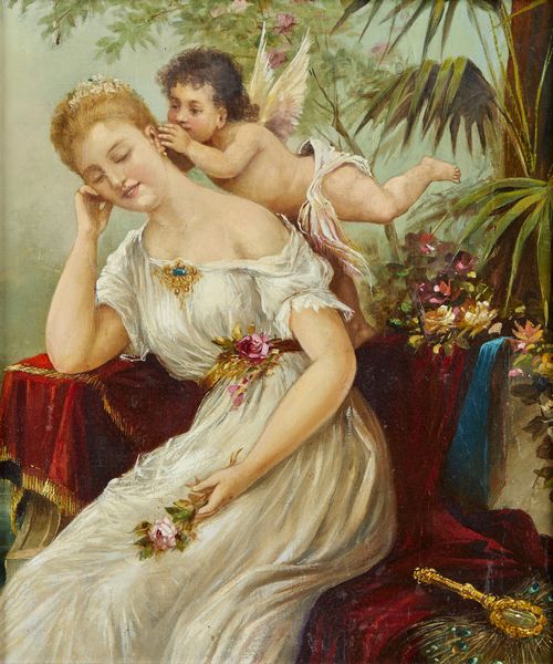 ARTISTA DEL XX SECOLO : Fanciulla con un amorino  - Asta Asta 381 | ARTE ANTICA E DEL XIX SECOLO - Dipinti del XIX secolo  Online - Associazione Nazionale - Case d'Asta italiane