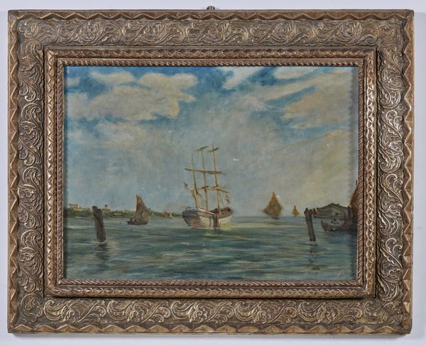 ARTISTA DEL XX SECOLO : Marina con barche  - Asta Asta 381 | ARTE ANTICA E DEL XIX SECOLO - Dipinti del XIX secolo  Online - Associazione Nazionale - Case d'Asta italiane