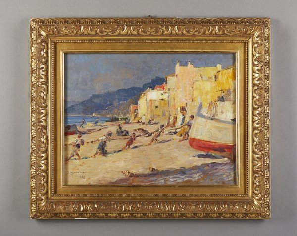 AJMONE LIDIO (1884 - 1945) : Spiaggia di Varigotti  - Asta Asta 381 | ARTE ANTICA E DEL XIX SECOLO - Dipinti del XIX secolo  Online - Associazione Nazionale - Case d'Asta italiane
