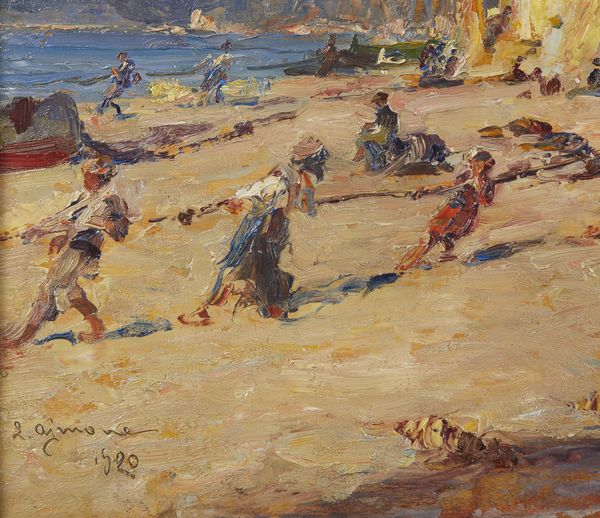 AJMONE LIDIO (1884 - 1945) : Spiaggia di Varigotti  - Asta Asta 381 | ARTE ANTICA E DEL XIX SECOLO - Dipinti del XIX secolo  Online - Associazione Nazionale - Case d'Asta italiane