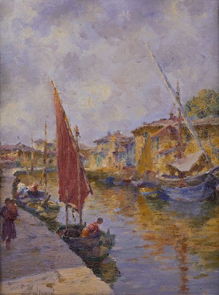 PALTRINIERI ORESTE (1873 - 1966) : Paesaggio fluviale con personaggi e barche  - Asta Asta 381 | ARTE ANTICA E DEL XIX SECOLO - Dipinti del XIX secolo  Online - Associazione Nazionale - Case d'Asta italiane