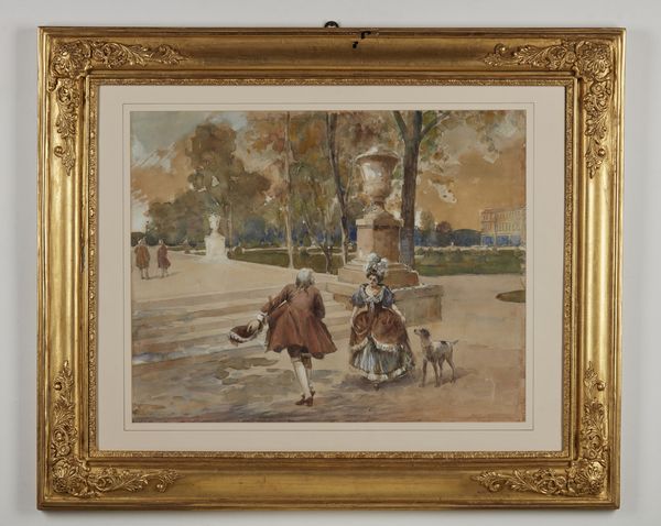 BELTRAME ACHILLE (1871 - 1945) : Scena galante in giardino  - Asta Asta 381 | ARTE ANTICA E DEL XIX SECOLO - Dipinti del XIX secolo  Online - Associazione Nazionale - Case d'Asta italiane