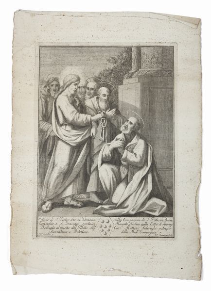 FORABOSCHI (1822-?) GIUSEPPE : Effigie di San Pietro che si venera nella compagnia di S. Pietro in Buon Consiglio e S. Pennaro posta in Mercato Vecchia nella citt� di Firenze. Dedicata al merito dell'Illmo. Sig. Cav. Mattia Federighi patrizio fiorentino e protettore della Med. compagnia  - Asta Asta 381 | ARTE ANTICA E DEL XIX SECOLO - Dipinti del XIX secolo  Online - Associazione Nazionale - Case d'Asta italiane