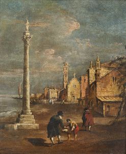 ARTISTA DEL XIX SECOLO - Paesaggio veneziano con personaggi