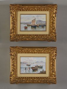 SCOPPA RADAMES RAIMONDO (1877 - 1957) - Coppia di dipinti raffiguranti marine napoletane