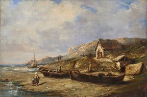 CASATI (XIX SECOLO) ALEXANDER - Marina con personaggi e barche