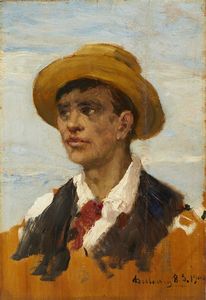 DELLEANI LORENZO (1840 - 1908) - Ragazzo con cappello alla brettone