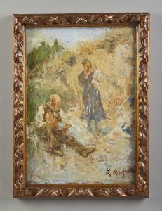 BAZZARO LEONARDO (1853 - 1937) : Famiglia contadina  - Asta Asta 381 | ARTE ANTICA E DEL XIX SECOLO - Dipinti del XIX secolo  Online - Associazione Nazionale - Case d'Asta italiane