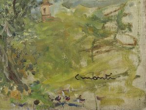 MONTI CESARE (1891 - 1959) : Paesaggio con alberi e campanile.  - Asta Asta 381 | ARTE ANTICA E DEL XIX SECOLO - Dipinti del XIX secolo  Online - Associazione Nazionale - Case d'Asta italiane