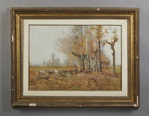 VERNI ARTURO (1891 - 1960) : Attribuito a. Autunno  - Asta Asta 381 | ARTE ANTICA E DEL XIX SECOLO - Dipinti del XIX secolo  Online - Associazione Nazionale - Case d'Asta italiane