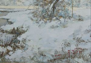 VERNI ARTURO (1891 - 1960) : Paesaggio invernale  - Asta Asta 381 | ARTE ANTICA E DEL XIX SECOLO - Dipinti del XIX secolo  Online - Associazione Nazionale - Case d'Asta italiane