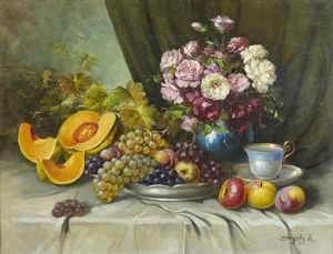 SZEKELYHIDY (XX SECOLO) A. - Natura morta con fiori e frutta