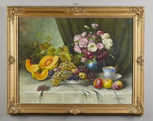 SZEKELYHIDY (XX SECOLO) A. : Natura morta con fiori e frutta  - Asta Asta 381 | ARTE ANTICA E DEL XIX SECOLO - Dipinti del XIX secolo  Online - Associazione Nazionale - Case d'Asta italiane