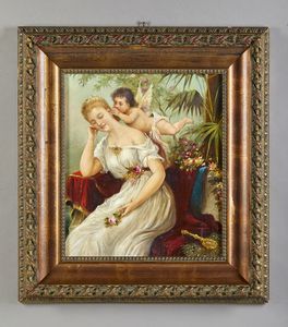 ARTISTA DEL XX SECOLO : Fanciulla con un amorino  - Asta Asta 381 | ARTE ANTICA E DEL XIX SECOLO - Dipinti del XIX secolo  Online - Associazione Nazionale - Case d'Asta italiane