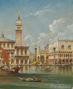 BONIVENTO EUGENIO  (1880 - 1956) - Veduta del bacino di San Marco dalla Punta della Dogana