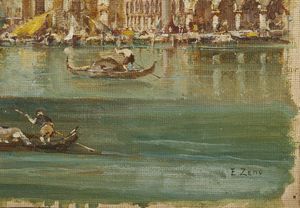 BONIVENTO EUGENIO  (1880 - 1956) : Veduta del bacino di San Marco dalla Punta della Dogana  - Asta Asta 381 | ARTE ANTICA E DEL XIX SECOLO - Dipinti del XIX secolo  Online - Associazione Nazionale - Case d'Asta italiane