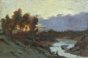 BARILLI CECROPE (1839 - 1911) - Paesaggio con ruscello