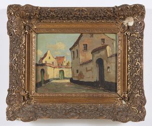 ARTISTA DEL XIX-XX SECOLO : Veduta cittadina con case  - Asta Asta 381 | ARTE ANTICA E DEL XIX SECOLO - Dipinti del XIX secolo  Online - Associazione Nazionale - Case d'Asta italiane