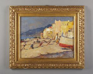 AJMONE LIDIO (1884 - 1945) : Spiaggia di Varigotti  - Asta Asta 381 | ARTE ANTICA E DEL XIX SECOLO - Dipinti del XIX secolo  Online - Associazione Nazionale - Case d'Asta italiane