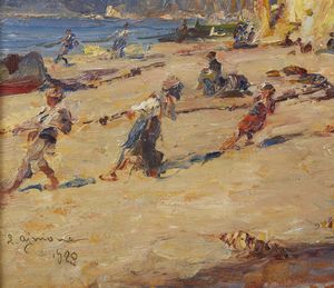 AJMONE LIDIO (1884 - 1945) : Spiaggia di Varigotti  - Asta Asta 381 | ARTE ANTICA E DEL XIX SECOLO - Dipinti del XIX secolo  Online - Associazione Nazionale - Case d'Asta italiane
