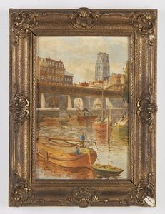 KRUITHOF (1905-?) CORNELIS PIETER : Canale olandese con barche e personaggi  - Asta Asta 381 | ARTE ANTICA E DEL XIX SECOLO - Dipinti del XIX secolo  Online - Associazione Nazionale - Case d'Asta italiane