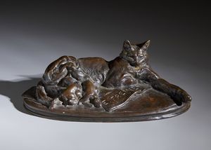 FRMIET EMMANUEL (1824 - 1910) - La gatta con i suoi cuccioli