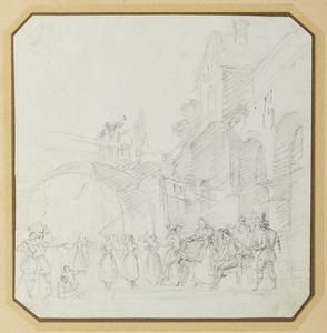Scuola italiana del XIX secolo : Gruppo di tre disegni raffiguranti paesaggi con edifici e scena cittardina  - Asta Asta 381 | ARTE ANTICA E DEL XIX SECOLO - Dipinti del XIX secolo  Online - Associazione Nazionale - Case d'Asta italiane