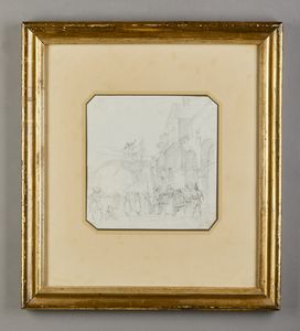 Scuola italiana del XIX secolo : Gruppo di tre disegni raffiguranti paesaggi con edifici e scena cittardina  - Asta Asta 381 | ARTE ANTICA E DEL XIX SECOLO - Dipinti del XIX secolo  Online - Associazione Nazionale - Case d'Asta italiane