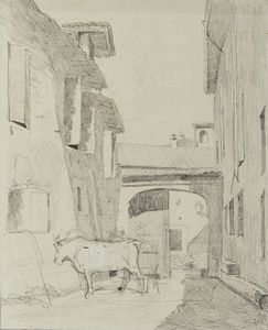 Scuola italiana del XIX secolo : Gruppo di tre disegni raffiguranti paesaggi con edifici e scena cittardina  - Asta Asta 381 | ARTE ANTICA E DEL XIX SECOLO - Dipinti del XIX secolo  Online - Associazione Nazionale - Case d'Asta italiane