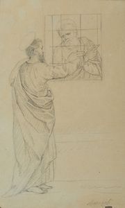Scuola italiana del XIX secolo : Coppia di disegni raffiguranti una Scena d'interno e San Pietro in carcere visitato da San Paolo (dall'originale di Filippino Lippi)  - Asta Asta 381 | ARTE ANTICA E DEL XIX SECOLO - Dipinti del XIX secolo  Online - Associazione Nazionale - Case d'Asta italiane
