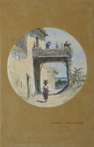 Scuola italiana del XIX secolo : Gruppo di tre opere su carta raffiguranti un paesaggio mediterraneo con iscrizione a Carlo Raimondi (1809-1883) e due paesaggi montani  - Asta Asta 381 | ARTE ANTICA E DEL XIX SECOLO - Dipinti del XIX secolo  Online - Associazione Nazionale - Case d'Asta italiane