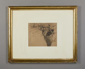 Scuola italiana del XIX secolo : Paesaggio con figure su un ponte  - Asta Asta 381 | ARTE ANTICA E DEL XIX SECOLO - Dipinti del XIX secolo  Online - Associazione Nazionale - Case d'Asta italiane