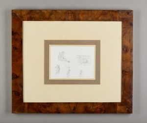 Scuola italiana del XIX secolo : Due disegni raffiguranti uno Studio di figure e Personaggi al porto  - Asta Asta 381 | ARTE ANTICA E DEL XIX SECOLO - Dipinti del XIX secolo  Online - Associazione Nazionale - Case d'Asta italiane