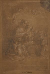 BORGHESI GIAMBATTISTA (1790 - 1846) - Attribuito a. Madonna con Bambino e angeli / Studio di nudo maschile (al retro)