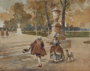 BELTRAME ACHILLE (1871 - 1945) - Scena galante in giardino