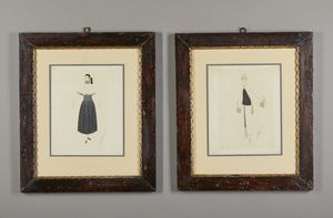 ERTE' (ROMAIN DE TIRTOFF) (1892 - 1990) - Coppia di bozzetti di moda