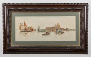 BORTOLUZZI PIETRO (1875 - 1937) : Punta della Dogana e la Basilica della Salute a Venezia  - Asta Asta 381 | ARTE ANTICA E DEL XIX SECOLO - Dipinti del XIX secolo  Online - Associazione Nazionale - Case d'Asta italiane