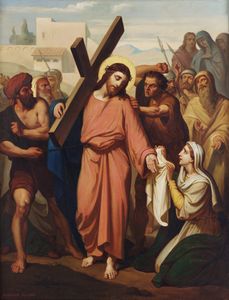 ARTISTA AUSTRIACO DEL XIX SECOLO - Scena della Via Crucis, Ges  caricato della croce