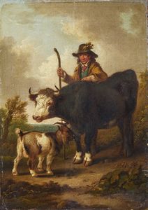 ARTISTA DEL XIX SECOLO - Paesaggio con pastore e animali
