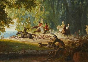 ARTISTA DEL XIX SECOLO : Caccia al cervo  - Asta Asta 381 | ARTE ANTICA E DEL XIX SECOLO - Dipinti del XIX secolo  Online - Associazione Nazionale - Case d'Asta italiane