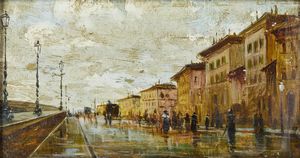 ARTISTA DEL XIX SECOLO - Paesaggio urbano con personaggi
