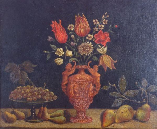PITTORE DEL XVII SECOLO Natura morta con vaso di fiori e frutta  - Asta Asta 144 - Dipinti - Associazione Nazionale - Case d'Asta italiane