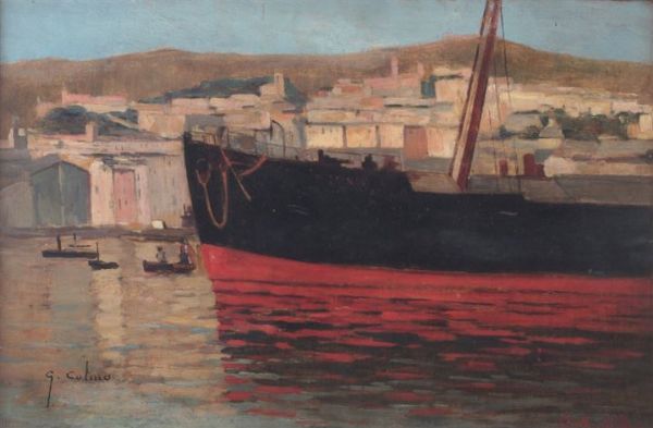 COLMO GIOVANNI Torino 1867 - 1947 Nave in porto 12.10. (...)  - Asta Asta 144 - Dipinti - Associazione Nazionale - Case d'Asta italiane